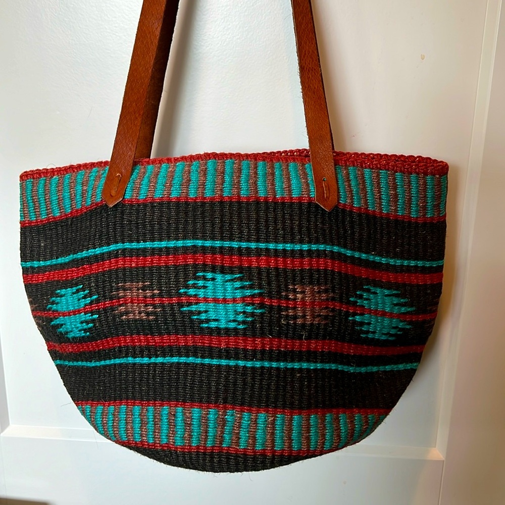 Bag Bazaar Vintage Jute w/ Leather shoulder bucket bag purse